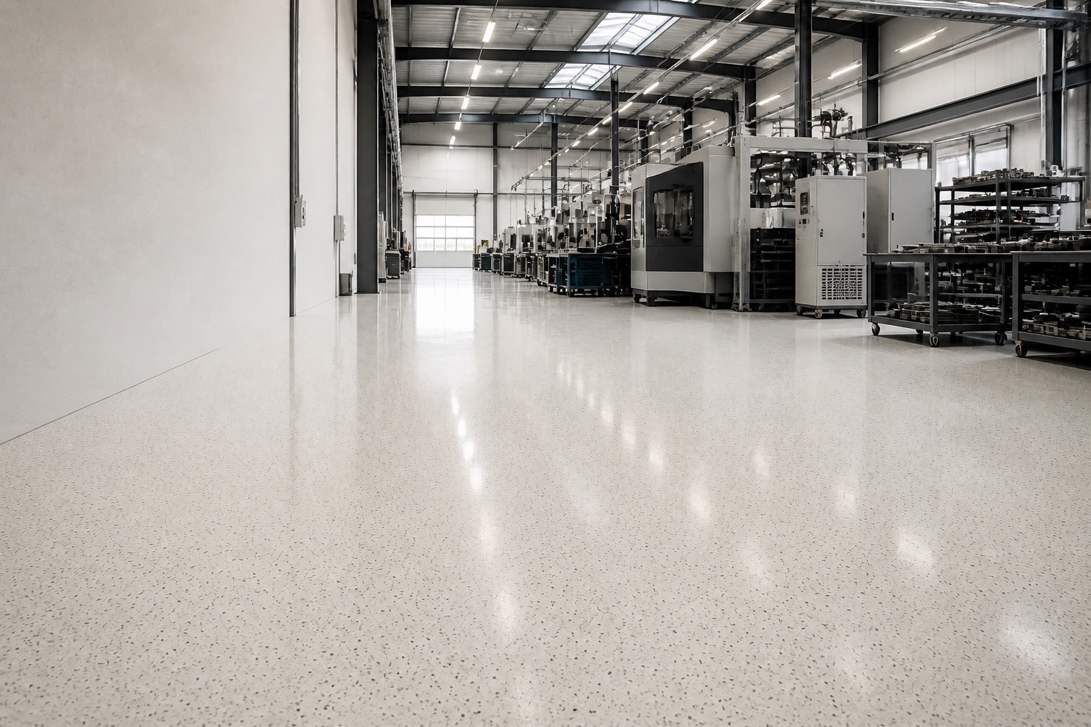 Pardoseală epoxidică Liquid Stone într-o hală industrială modernă