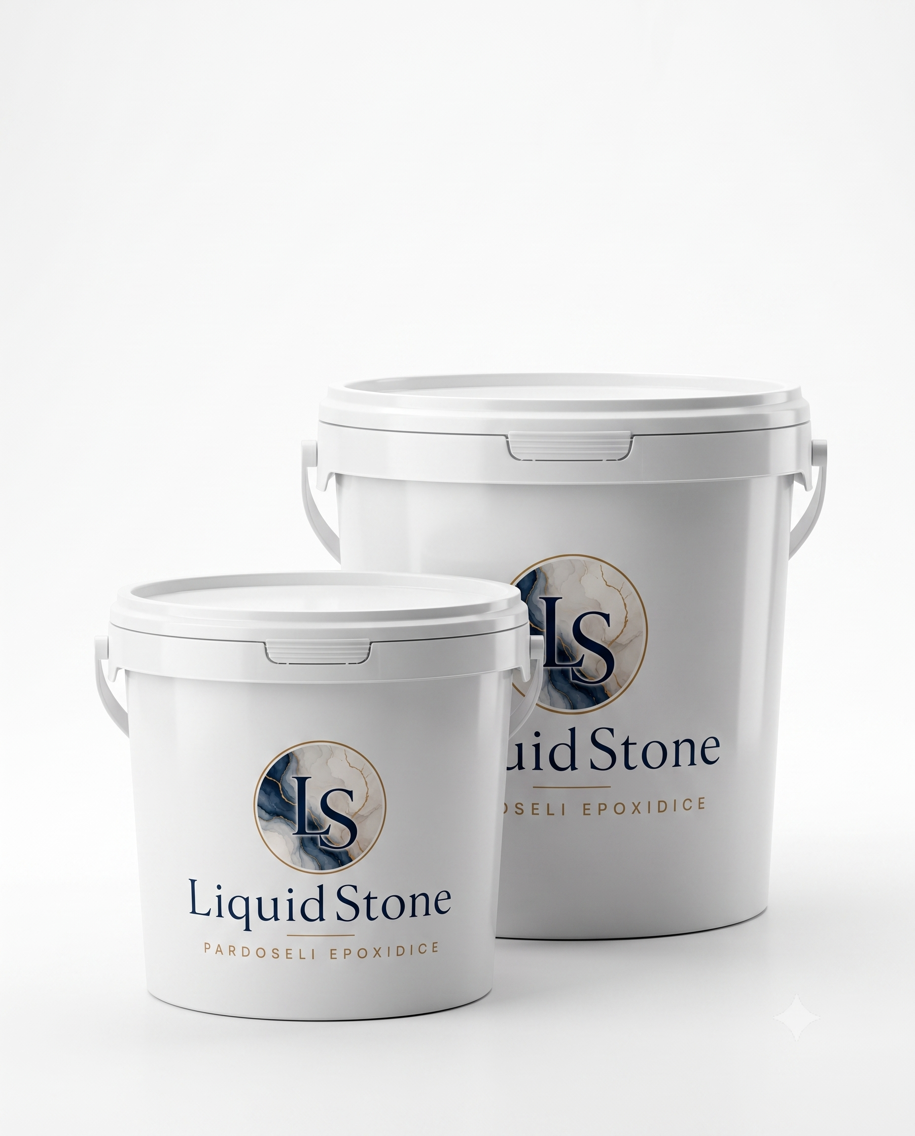 Două recipiente Liquid Stone pentru sistemul epoxidic autonivelant